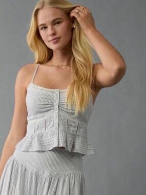 American Eagle Outfitters Light Gray Ribbed Peplum Cami